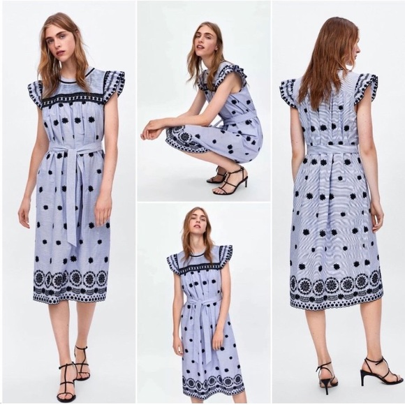 ZARA BLOGGERS FAV EMBROIDERED FLORAL MIDI STRIPED DRESS NEW WITH TAGS MEDIUM - Picture 12 of 14